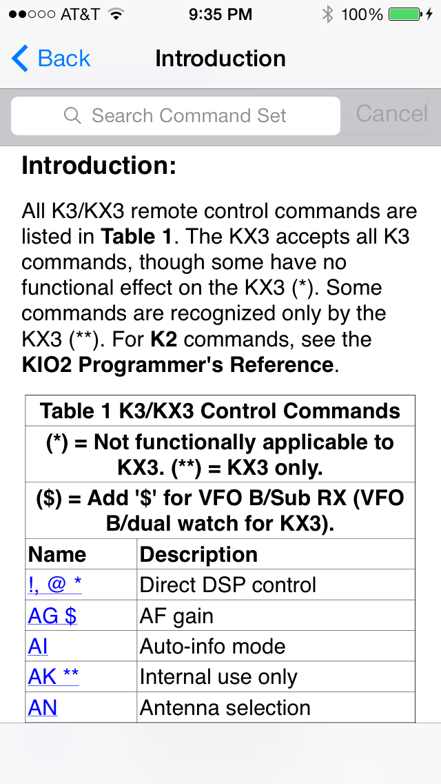 Command Set Contents